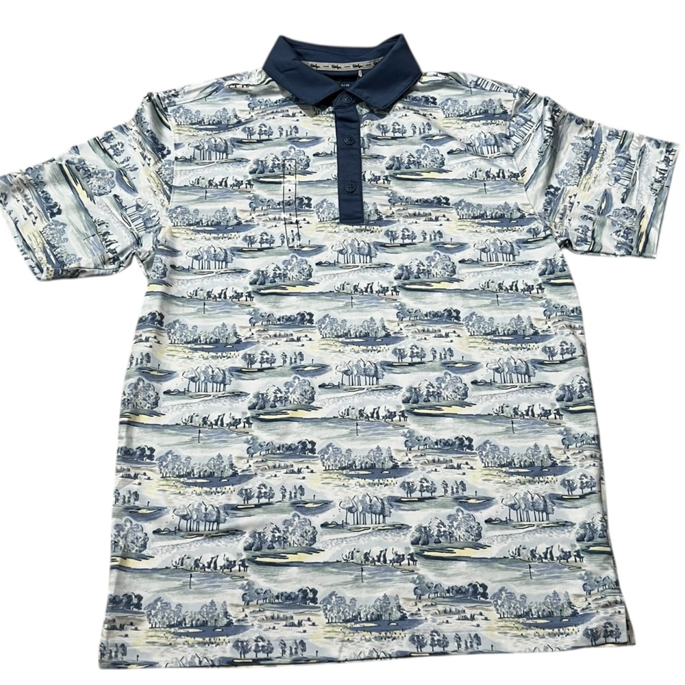 Walter Hagen mens clubhouse country club golf polo shirt scenic white blue small
